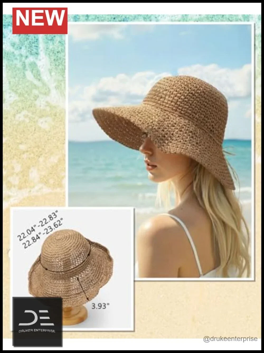 Handwoven Straw Floppy Bucket Sun Hat with Bows